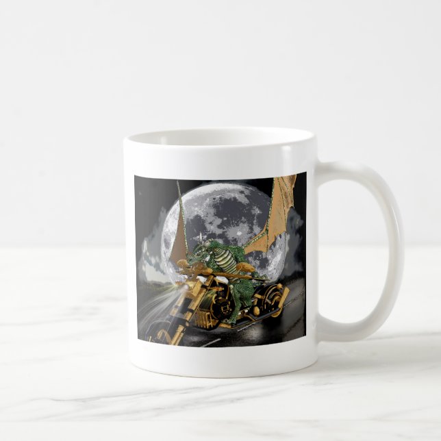 Drag-racing Dragon and Moon Fantasy Artwork Coffee Mug (Right)