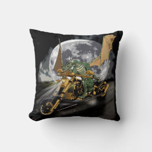 Drag-racing Dragon and Moon Fantasy Artwork Cushion