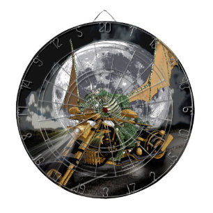 Drag-racing Dragon and Moon Fantasy Artwork Dartboard