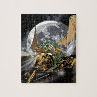 Drag-racing Dragon and Moon Fantasy Artwork Jigsaw Puzzle