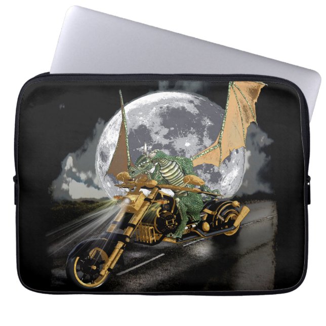 Drag-racing Dragon and Moon Fantasy Artwork Laptop Sleeve (Front)