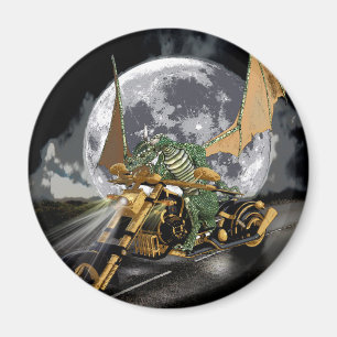 Drag-racing Dragon and Moon Fantasy Artwork Magnet