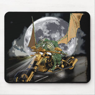 Drag-racing Dragon and Moon Fantasy Artwork Mouse Mat