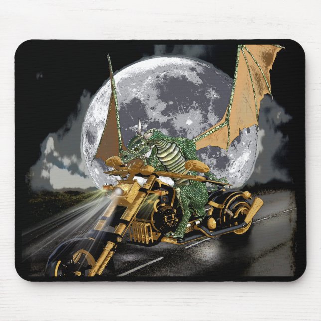 Drag-racing Dragon and Moon Fantasy Artwork Mouse Mat (Front)