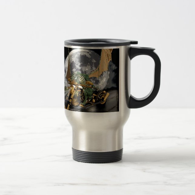 Drag-racing Dragon and Moon Fantasy Artwork Travel Mug (Right)