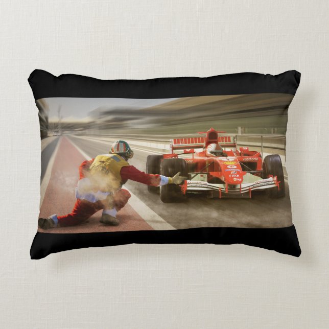 Drag Racing pillow with child's name on back. (Front)