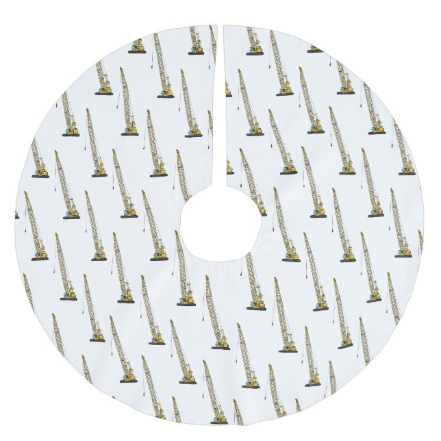 Dragline excavator cartoon illustration brushed polyester tree skirt (Front)