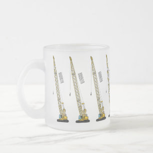Dragline excavator cartoon illustration frosted glass coffee mug