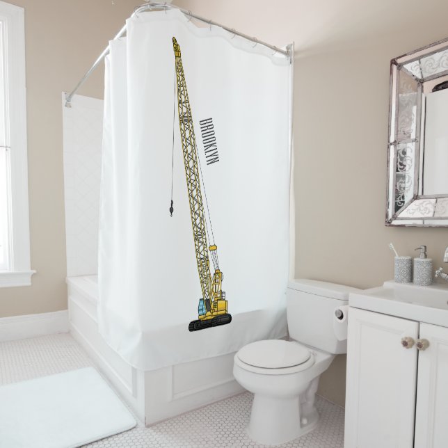 Dragline excavator cartoon illustration shower curtain (In Situ)