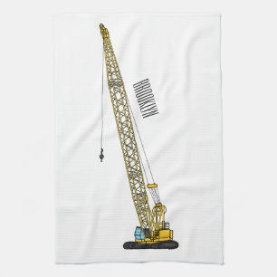 Dragline excavator cartoon illustration tea towel