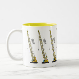 Dragline excavator cartoon illustration Two-Tone coffee mug