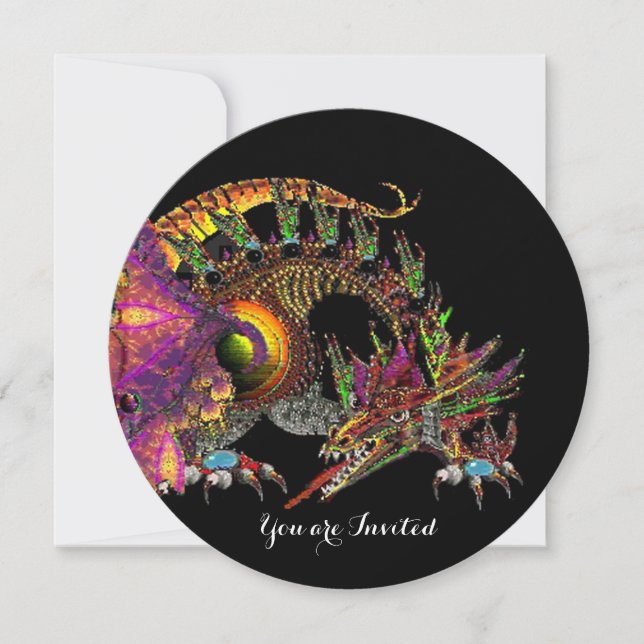 DRAGO / FANTASY DRAGON IN GOLD PINK PURPLE BLACK INVITATION (Front)
