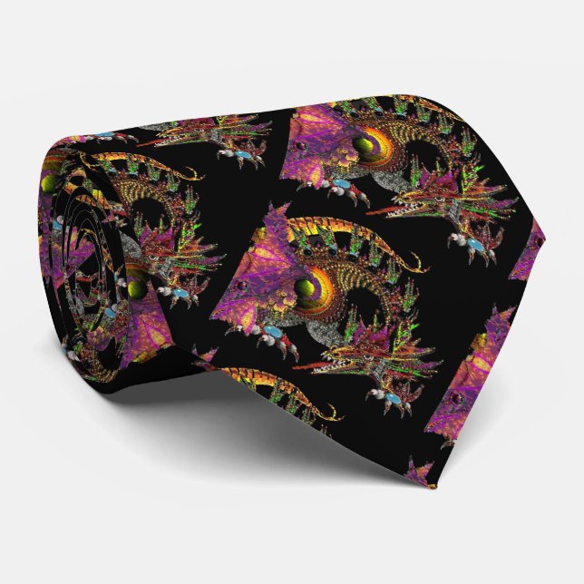 DRAGO / FANTASY DRAGON IN GOLD PURPLE AND BLACK TIE (Rolled)