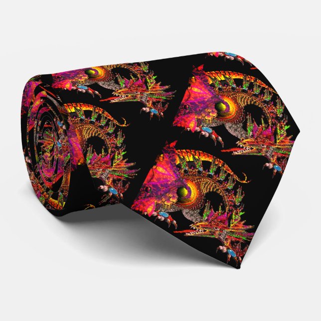 DRAGO / FANTASY DRAGON IN GOLD PURPLE AND BLACK TIE (Rolled)