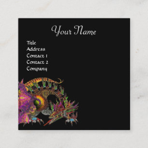 DRAGO / Fantasy Dragon Monogram Black Purple Square Business Card