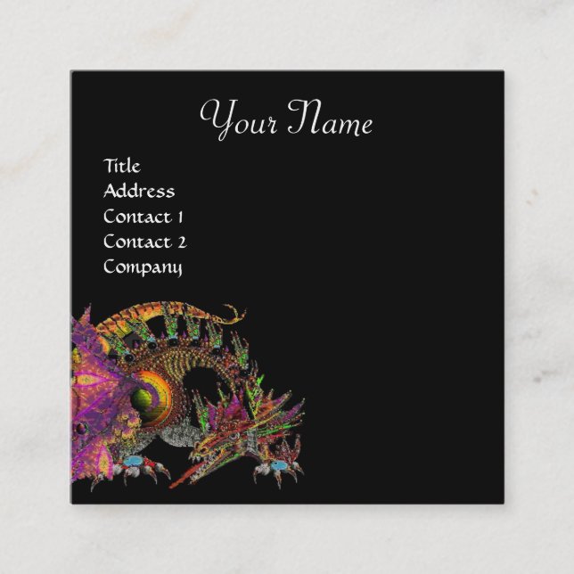DRAGO / Fantasy Dragon Monogram Black Purple Square Business Card (Front)