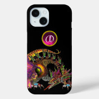 DRAGO,FANTASY DRAGON,PINK PURPLE GEMSTONE MONOGRAM