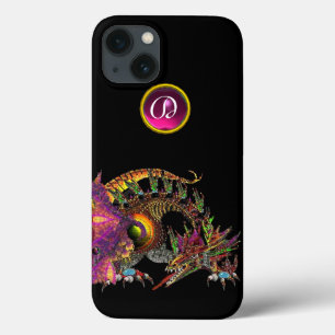 DRAGO,FANTASY DRAGON,PINK PURPLE GEMSTONE MONOGRAM iPhone 13 CASE