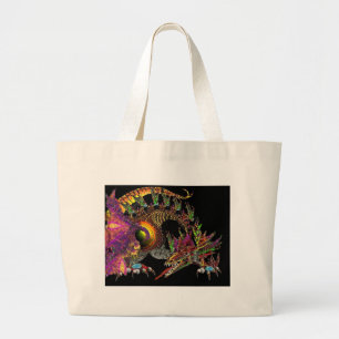 DRAGO / FANTASY GOLD DRAGON IN PURPLE AND BLACK LARGE TOTE BAG