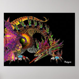 DRAGO / FANTASY GOLD DRAGON IN PURPLE AND BLACK POSTER