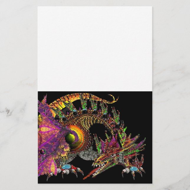 DRAGO / FANTASY GOLD DRAGON IN PURPLE BLACK STATIONERY (Front)