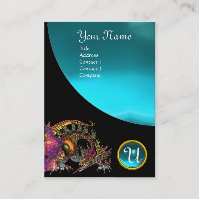 DRAGO GEM STONE MONOGRAM black blue aquamarine Business Card (Front)