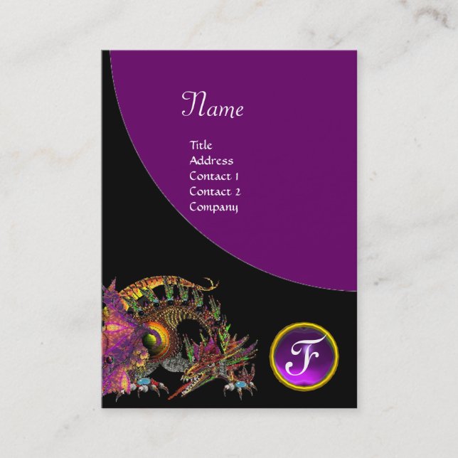 DRAGO GEM STONE MONOGRAM  black purple violet Business Card (Front)