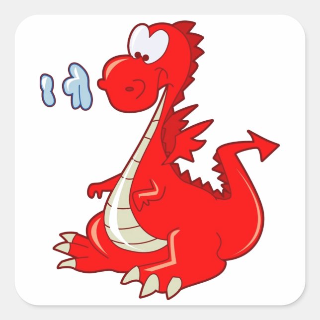 dragon302  RED CARTOON DRAGON CUTE HAPPY KIDS GRAP Square Sticker (Front)