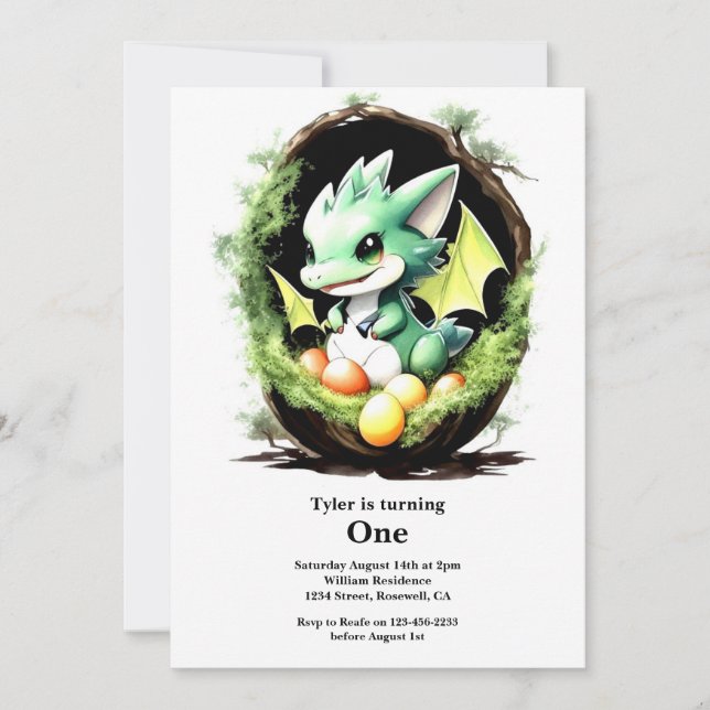Dragon 1st Birthday Invitation (Front)