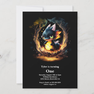 Dragon 1st Birthday Invitation