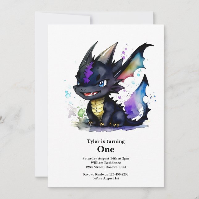 Dragon 1st Birthday Invitation (Front)