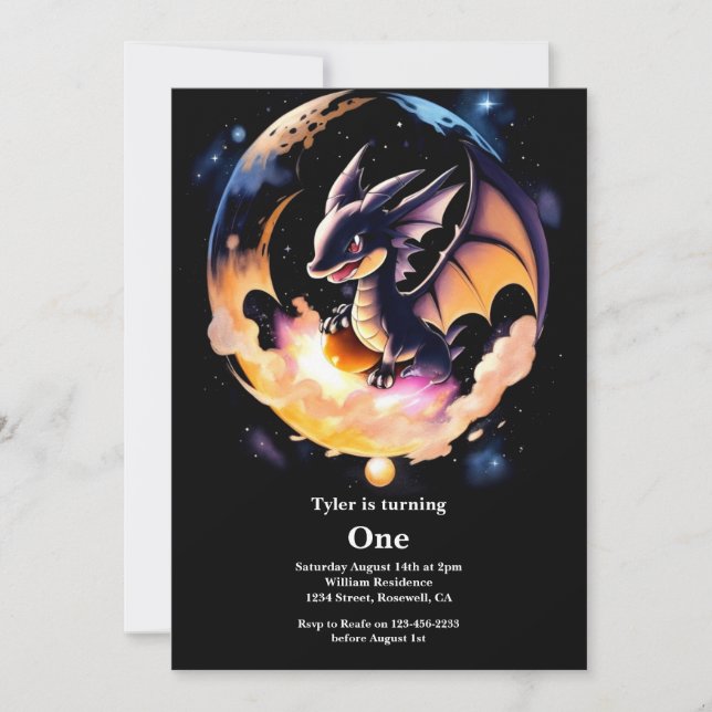 Dragon 1st Birthday Invitation (Front)