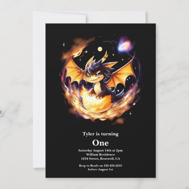 Dragon 1st Birthday Invitation (Front)