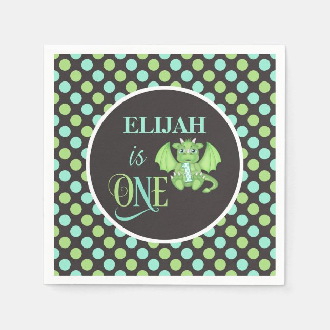 Dragon 1st Birthday Napkins - Personalised (Front)