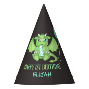 Dragon 1st Birthday Paper Party Hats Personalised