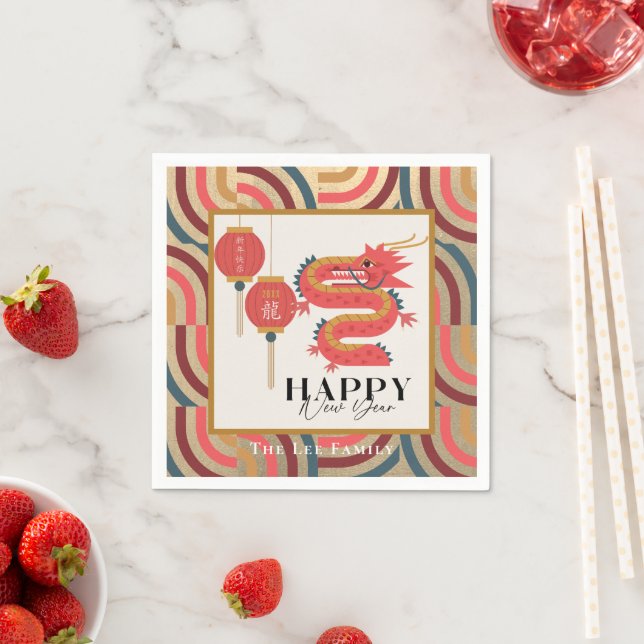 Dragon 2024 Gold Chinese New Year Holiday Napkin (Insitu)