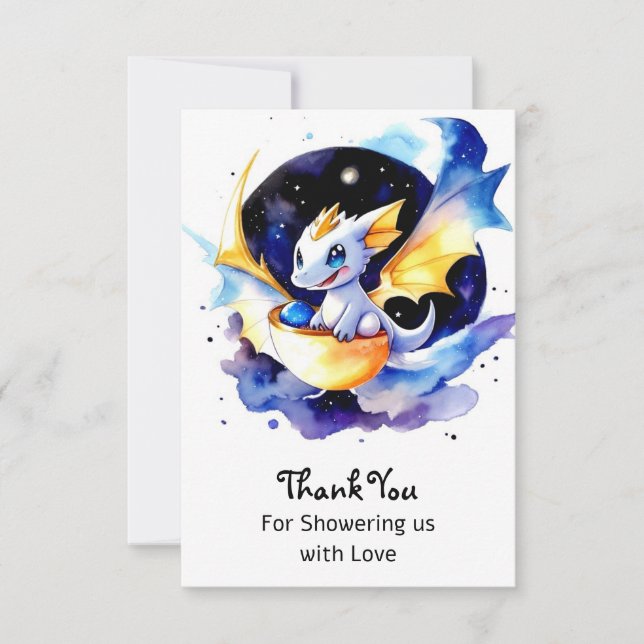 Dragon-Adorned Baby Shower Gathering Thank You Card (Front)