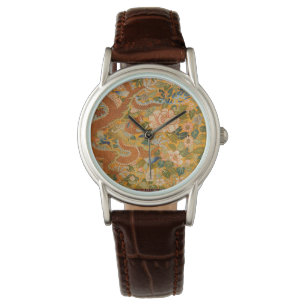 DRAGON AMONG PEONIES,FLOWERS,GREEN LEAVES Floral W Watch