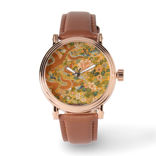 DRAGON AMONG PEONIES,FLOWERS,GREEN LEAVES Floral Watch (Front)
