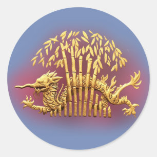 Dragon and Bamboo Classic Round Sticker