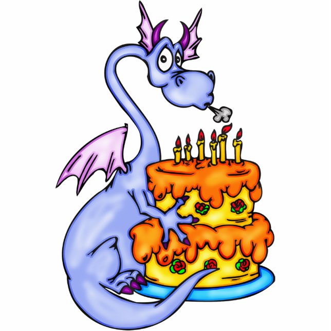 Dragon and Birthday Cake Standing Photo Sculpture (Front)