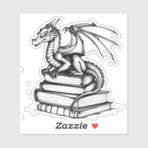 Dragon and Books Line Art