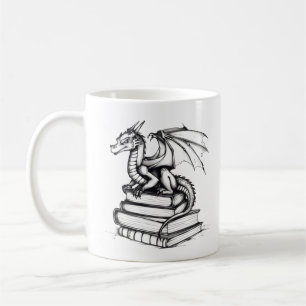 Dragon and Books Line Art Coffee Mug