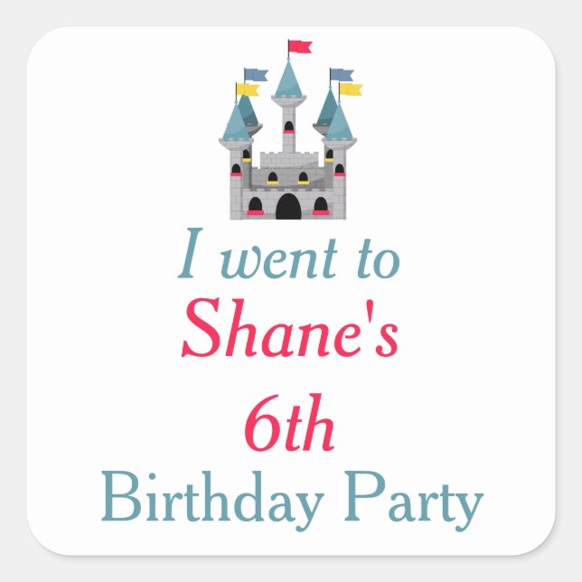 Dragon and Castle Birthday Party 'I went to' Square Sticker (Front)