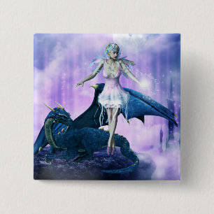 Dragon And Fairy 15 Cm Square Badge