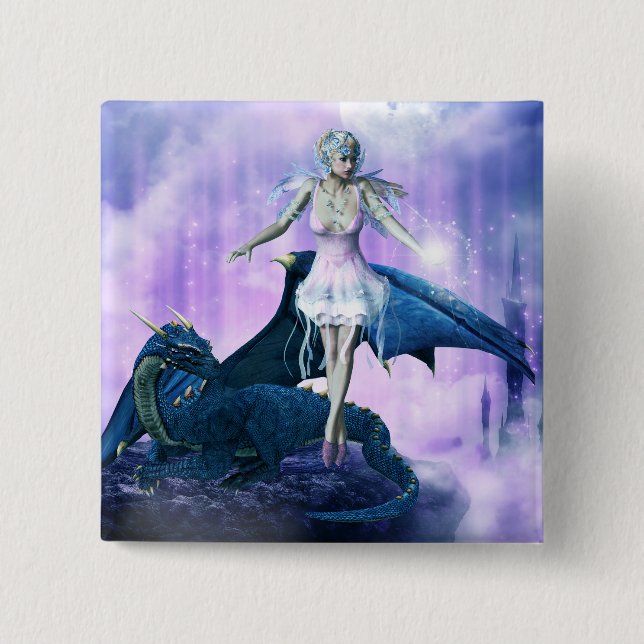 Dragon And Fairy 15 Cm Square Badge (Front)