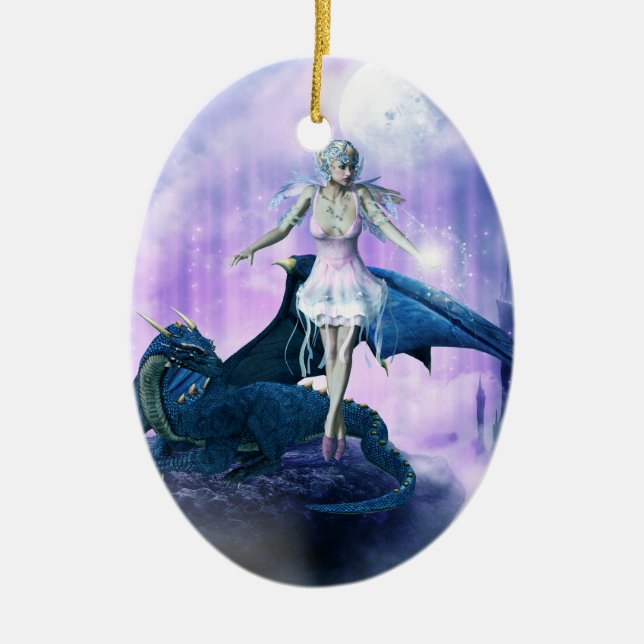 Dragon And Fairy Ceramic Tree Decoration (Front)