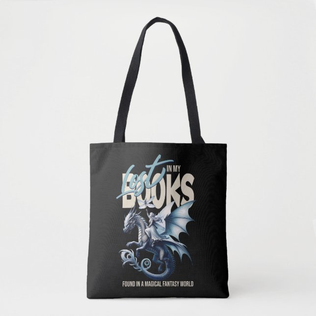 Dragon and Fairy & Fantasy book lover quote Tote Bag (Front)