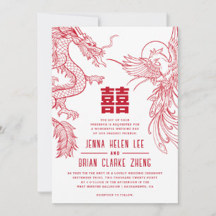 Dragon and Phoenix Double Happiness Wedding WStyle Invitation