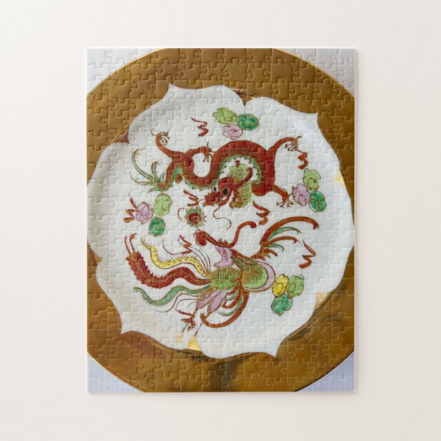 Dragon and Phoenix porcelain plate Jigsaw Puzzle (Vertical)